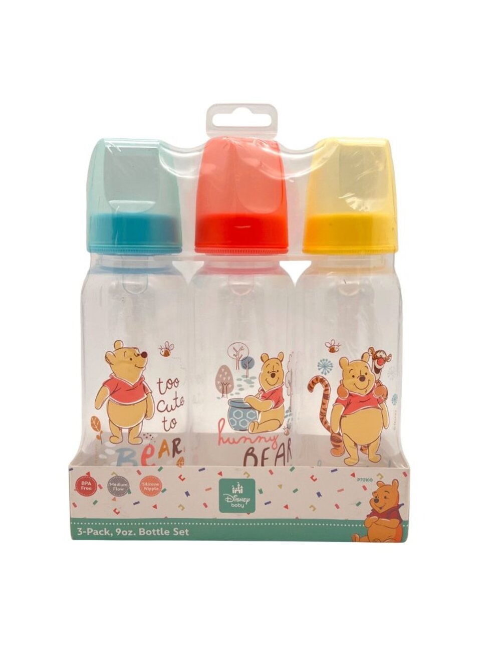Disney Baby Winnie The Pooh 3-Pack 9oz Bottles BPA Free Medium Flow Silicone Nip